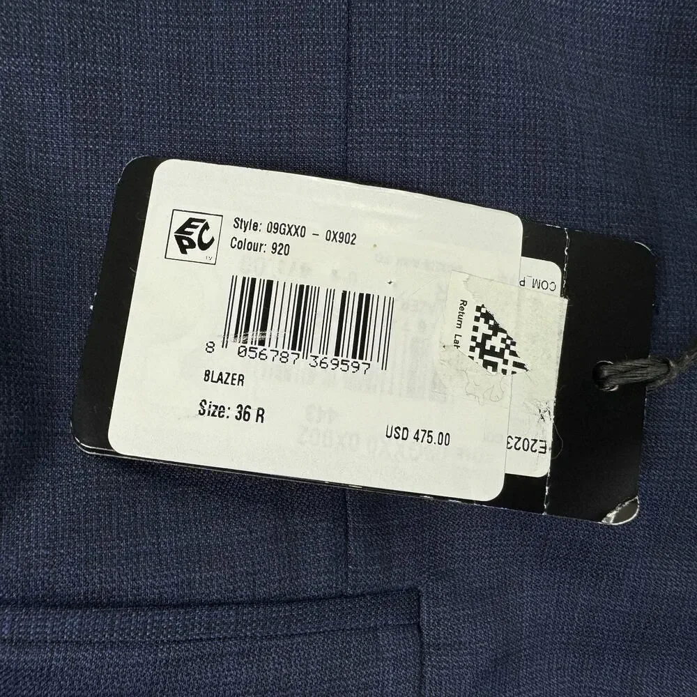 Armani Exchange Mens Slim Fit 100% Wool Sharkskin Suit Jacket Dark Blue 36R